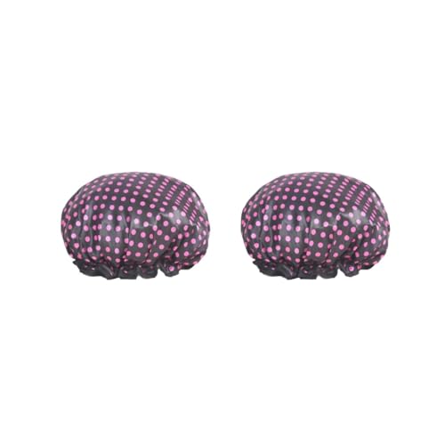 2er-Set weibliche Schlafmützen, wasserdicht, hohe Dusche, Haarkappen, verdickte Kopfbedeckung für Salon-Zubehör, lila Punkte von Siepificius