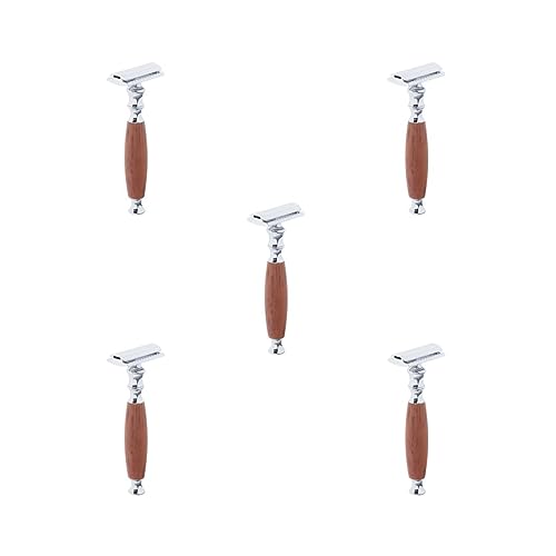 5 Set Holzgriff Doppelkante Sicherheitsrasierer Schnurrbart Pflege Werkzeug Braun 12,5 x 4,5 x 2,5 cm von Siepificius