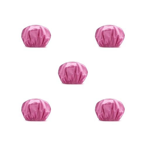 5er-Set weibliche Schlafmützen, doppelt wasserdicht, elastisch, Duschhaarkappen, verdickte Kopfbedeckung für Mädchen, Rosarot von Siepificius