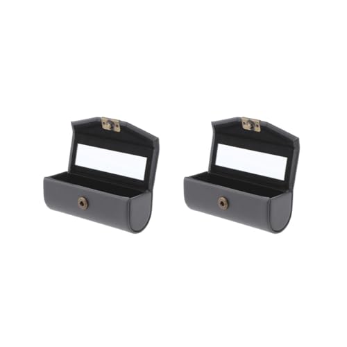 Lippenstiftetui aus Leder, Aufbewahrungsbox, Spiegel, Geldbörse, Tasche, Hellblau, Grün, 2er-Set (dunkelgrau), 9 cm, Siehe Beschreibung von Siepificius
