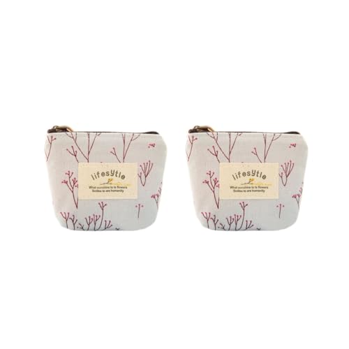 Mini-Geldbörse mit Blumenmuster, Leinen, für Schlüssel, Karten, Kleingeld, Geldbörse, Reißverschluss, Weiß, 2er-Set (1 x blau), 1 Stpck, Siehe Beschreibung von Siepificius