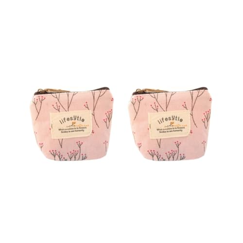 Mini-Geldbörse mit Blumenmuster, Leinen, für Schlüssel, Karten, Kleingeld, Geldbörse, Reißverschluss, Weiß, 2er-Set (Rosa), 10*8*4cm., Siehe Beschreibung von Siepificius