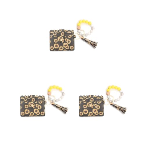 Siepificius Damen Schlüsselanhänger Tasche mit Quaste Geldbörse tragbar Mode Schlüsselanhänger Druckknopf Kartenhalter Armreif Armband Zubehör Typ 5, 3er-Set (Sonnenblumen), Siehe Produktbeschreibung von Siepificius