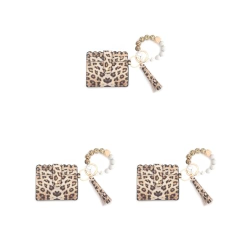 Siepificius Damen Schlüsselanhänger Tasche mit Quaste Geldbörse tragbar Mode Schlüsselanhänger Druckknopf Kartenhalter Armreif Armband Zubehör Typ 5, 3er-Set (gelber Leopardenmuster), Siehe von Siepificius