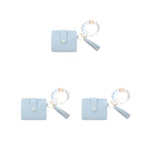 Siepificius Damen Schlüsselanhänger Tasche mit Quaste Geldbörse tragbar Mode Schlüsselanhänger Druckknopf Kartenhalter Armreif Armband Zubehör Typ 5, 3er-Set (grau-blau), Siehe Produktbeschreibung von Siepificius