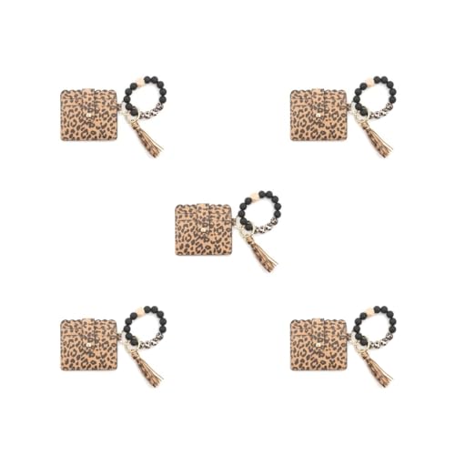 Siepificius Damen Schlüsselanhänger Tasche mit Quaste Geldbörse tragbar Mode Schlüsselanhänger Druckknopf Kartenhalter Armreif Armband Zubehör Typ 5, 5er-Set (Leopard), Siehe Produktbeschreibung von Siepificius
