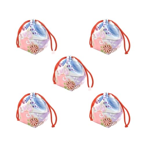 Siepificius Japanische Tasche mit Kordelzug, Münztasche, Lunch-Tasche, Lebensmittelbeutel, Weinrot, 14 x 12 x 16 cm, 5er-Set (Blau, Rosa, 14 x 12 x 16 cm), 14x12x16cm, Siehe Beschreibung von Siepificius