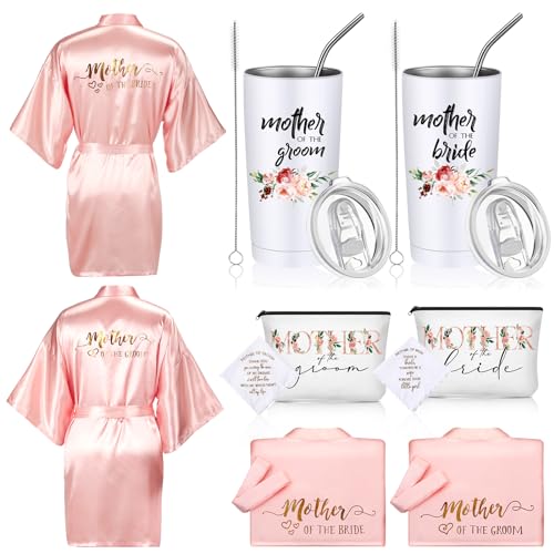 8 Stück Mutter der Braut und des Bräutigams Geschenke weiß Damen Satin Robe 590 ml Tasse Becher Becher Hochzeit Geschenke Mutter der Braut und Bräutigam Make-up Tasche Mama Kosmetiktasche Taschentuch, von Sieral