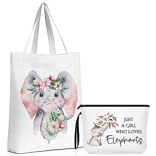 Sieral 2 Stück Tasche Geschenk für Mädchen Frauen Reise Kosmetiktasche Tragbare Make-up Reißverschluss Tasche Leinwand Tragetasche Wiederverwendbar Lustiges Einkaufsgeschenk, Weiß (Elefant) von Sieral