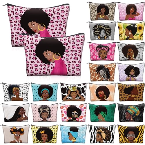 Sieral 30 Stück schwarze Frauen Make-up Tasche Bulk Black Girl Kulturbeutel African American Make-up Tasche Leinwand Reise Reißverschluss Kosmetiktasche Multi Zweck Organizer Zubehör für Frau Mädchen von Sieral