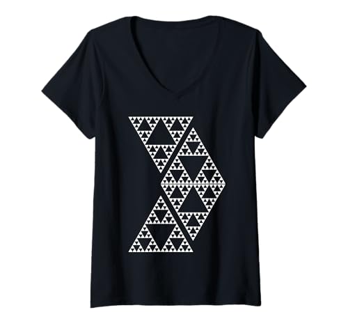 Damen Weißes Sierpinski Dreieck fraktale Geometrie Mathematik Formen Mania T-Shirt mit V-Ausschnitt Damen Weißes Sierpinski Dreieck fraktale Geometrie Mathematik Formen Mania T-Shirt mit V-Ausschnitt von Sierpinski Triangle Fractal Geometry Shapes Mania