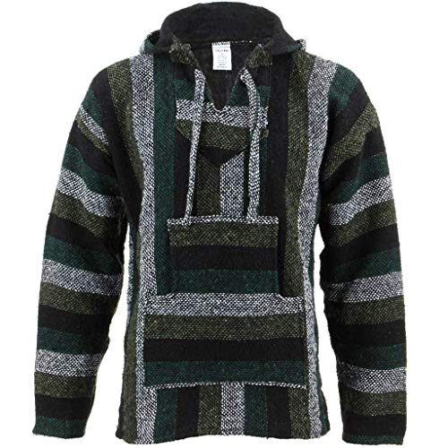 Kapuzenpullover / Hoodie, mexikanischer Stil: Baja-Jerga-Festival, Surfer- und Hippiestil, mintgrün Gr. Large, grün von Siesta