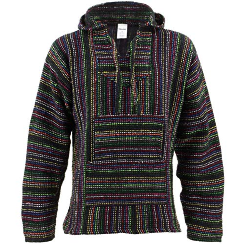 Mexikanisch Baja Jerga schwarz und bunt mit Kapuze Hippie top - Synthetisch, Schwarz, 50% acryl Origin 50% Baumwolle 50% Baumwolle 50% acryl, Unisex Erwachsene, X-Large von Siesta