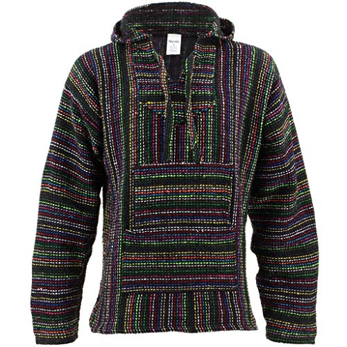 Mexikanisch Baja Jerga schwarz und bunt mit kapuze hippie top - Synthetisch, Schwarz, 50% acryl origin 50% baumwolle 50% baumwolle 50% acryl, unisex erwachsene, X-Large von Siesta