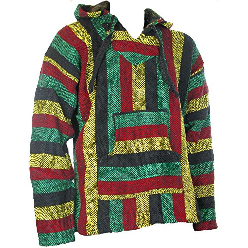 Mexikanischen Baja Jerga Hoodie Hippie Festival-Top Dark Rasta-Farben SZ M L XL XXL Gr. XL, Mehrfarbig von Siesta