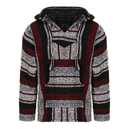 Mexikanischer Baja Jerga Hoodie Hippie Festival Top in Kastanienbraun, Schwarz und Weiß gestreift, Kastanienbraun, Schwarz und Weiß gestreift, XL von Siesta