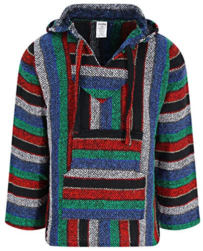 Mexikanischer Baja Jerga Hoodie Hippie Festival Oberteil in breiten bunten Streifen Gr. XXL, mehrfarbig von Siesta