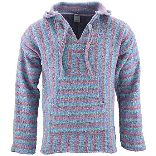 Mexikanischer Baja Jerga Hoodie Pullover Gr. XX-Large, Weiche Pastelltöne von Siesta