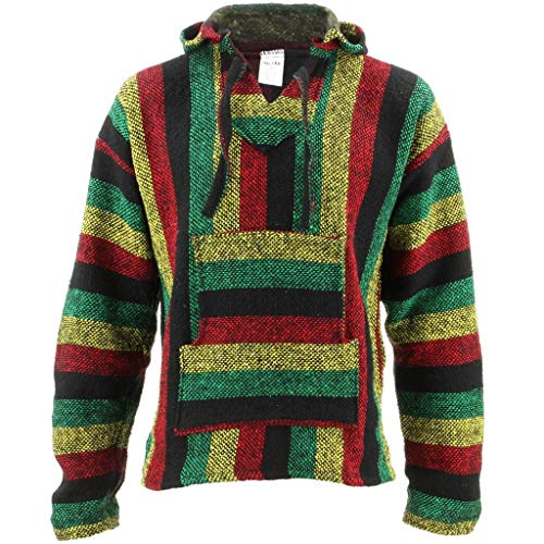 Mexikanischer Baja-Pullover Jerga Rasta gestreift mit Kapuze Hippie-Top (Größe M) von Siesta