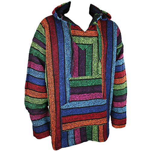 Mexikanisches Baja-/ Jerga-Kapuzenhemd, Hippie-Stil, Regenbogenfarben, Größen M / L / XL / XXL Gr. XXX-Large, Red, Yellow, Blue, Green von Siesta