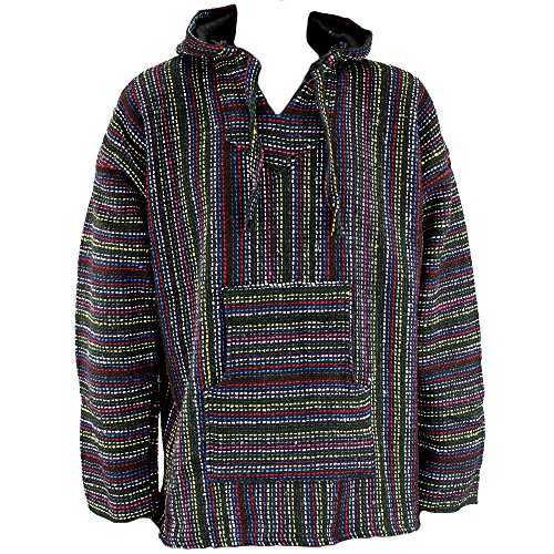 Mexikanisches Baja Jerga Hoodie Kapuzenhemd, Hippie-Style, Festival-Top, schwarz und bunt, Größen M-XXL Gr. xl, schwarz von Siesta