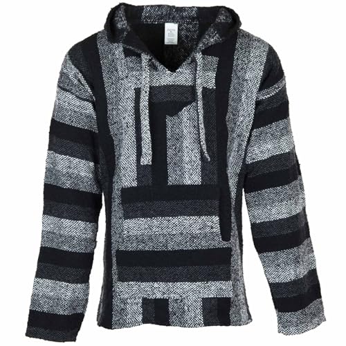 Siesta Baja Hoodie – Mexikanischer Jerga Hippie Pulli Kapuzenpullover für Herren und Damen (Grautöne, L) von Siesta