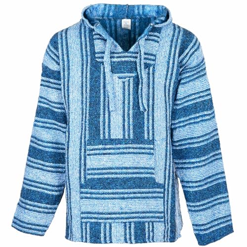 Siesta Baja Hoodie – Mexikanischer Jerga Hippie Pulli Kapuzenpullover für Herren und Damen (Hellblau, XXL) von Siesta