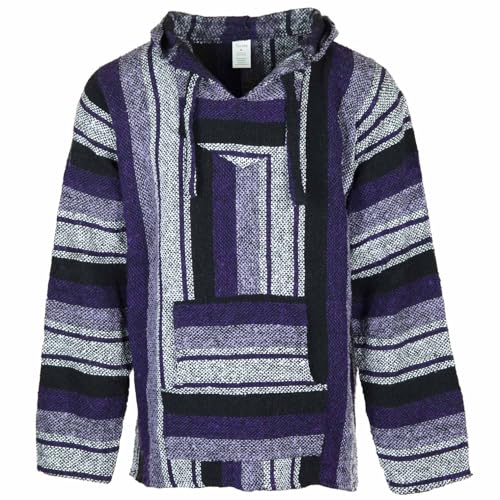 Siesta Baja Hoodie – Mexikanischer Jerga Hippie Pulli Kapuzenpullover für Herren und Damen (Lila und Lavendel, XL) von Siesta