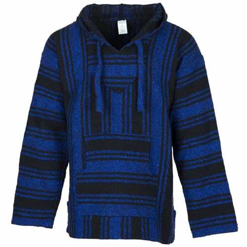 Siesta Baja Hoodie – Mexikanischer Jerga Hippie Pulli Kapuzenpullover für Herren und Damen (Marineblau und Schwarz, XL) von Siesta