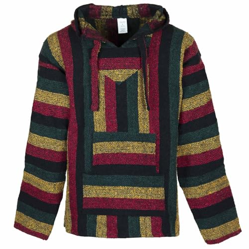 Siesta Baja Hoodie – Mexikanischer Jerga Hippie Pulli Kapuzenpullover für Herren und Damen (Rasta, 3XL) von Siesta