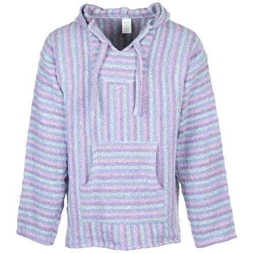 Siesta Baja Hoodie – Mexikanischer Jerga Hippie Pulli Kapuzenpullover für Herren und Damen (Rosa und Blaues Pastell, XL) von Siesta