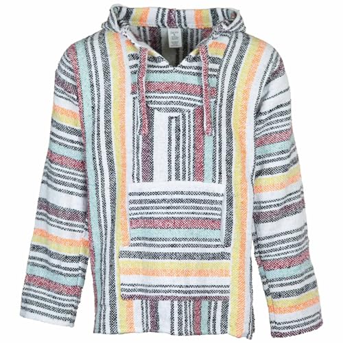 Siesta Baja Hoodie – Mexikanischer Jerga Hippie Pulli Kapuzenpullover für Herren und Damen (Zuckerstreifen, L) von Siesta