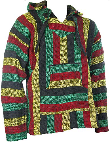 Mexikanischer Baja Jerga Hoodie, Hippie-Festival-Top, dunkle Rasta-Farben, Größen M, L, XL, XXL, mehrfarbig, M von Siesta
