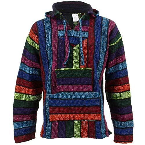 Siesta Mexikanischer Hippie Pullover mit Kapuze Baja Jerga - Rainbow, Regenbogenforelle, M von Siesta