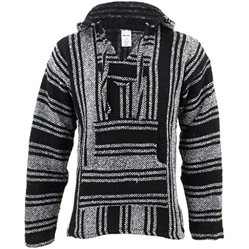 Siesta Mexican Baja Jerga Kapuzenpullover, Schwarz / Weiß Gr. L, schwarz / weiß von Siesta