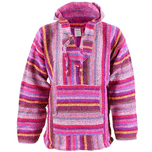 Siesta Mexikanische Baja Jerga mit Kapuze Hippie Jumper - Rosa Mehrfarbig, M von Siesta