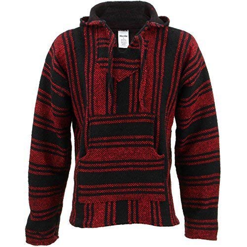 Siesta Mexikanische Baja Jerga mit Kapuze Hippie Jumper - Rot & Schwarz, M von Siesta