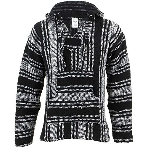 Siesta Mexikanische Baja Jerga mit Kapuze Hippie Jumper - Schwarz & Weiß, 3XL von Siesta