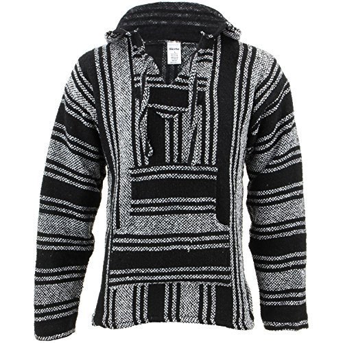 Siesta Mexikanische Baja Jerga mit Kapuze Hippie Jumper - Schwarz & Weiß, XL von Siesta