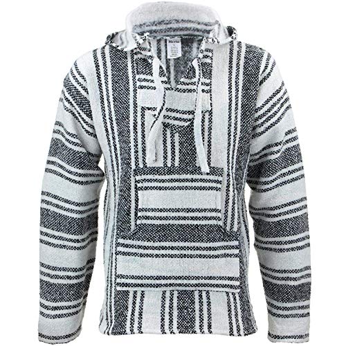 Siesta Mexikanische Baja Jerga mit Kapuze Hippie Jumper - Weiß& Schwarz, L von Siesta