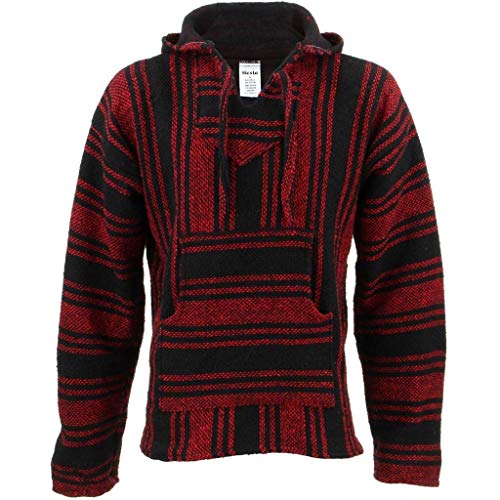 Siesta Mexican Baja Jerga Hippie-Top mit Kapuze in Rot und Schwarz, rot, L von Siesta