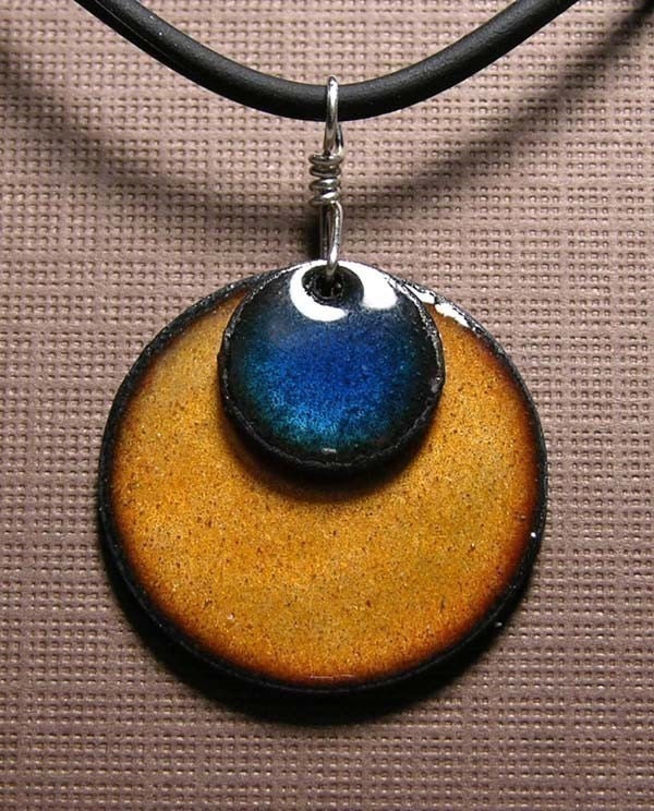 Blaue Und Orange Halskette, Blau Anhänger, Schmuck, Kupfer Emaille Handgemachte Halskette von SiftandWinnow