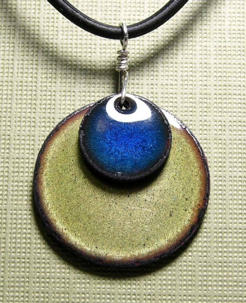 Emaille Halskette, Blau Und Grün Kupfer Anhänger, Blaue Grüne Handgemachte Halskette von SiftandWinnow