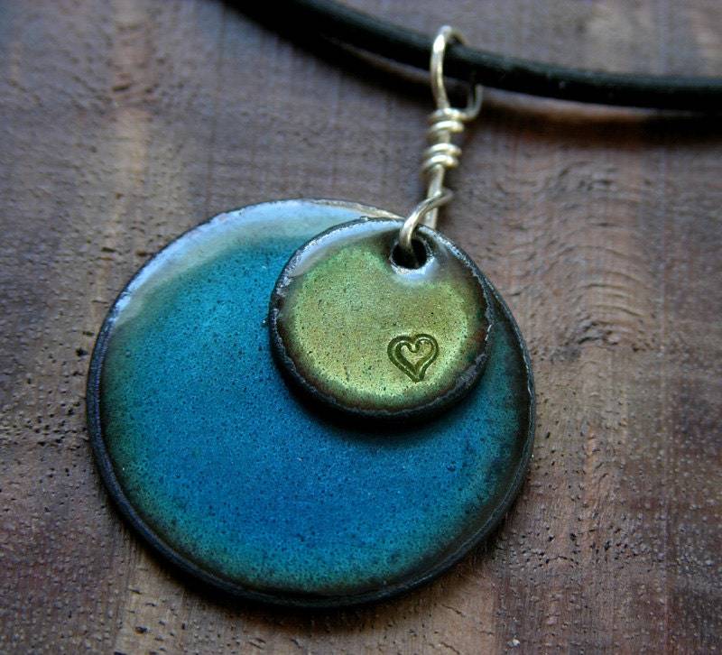 Herz-Halskette, Herz Schmuck, Kupfer Emaille Halskette, Blau Und Grün Anhänger, Schmuck von SiftandWinnow