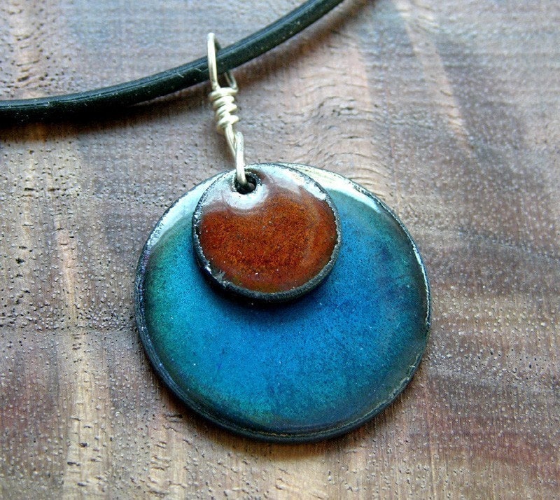 Kupfer Emaille Schmuck, Kastanie Braun Und Lila Halskette, Anhänger, Schmuck Kupfer Emaille Schmuck, Kastanie Braun Und Lila Halskette, Anhänger, Schmuck von SiftandWinnow