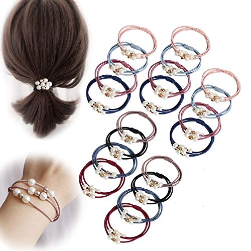 20 Stück Perlen-Haargummis mit Perlen, Haarbänder, elastisches Armband, Pferdeschwanz-Halter, koreanisches Haar-Zubehör für Frauen und Mädchen (gemischte Farben) von Siganorpy