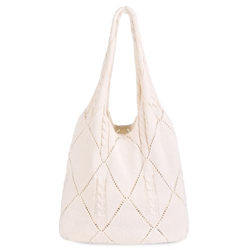 Sightor Häkel-Tragetasche, Netzstoff, Strandtasche, Strick, Sommer, Hobo-Tasche, Urlaub, Boho-Tragetasche für Damen, Raute Aprikose, Boho von Sightor