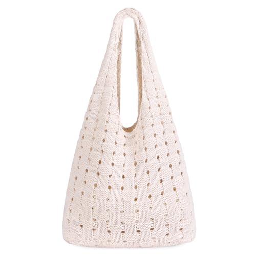 Sightor Häkel-Tragetasche, Netzstoff, Strandtasche, Strick, Sommer, Hobo-Tasche, Urlaub, Boho-Tragetasche für Damen, Webart Aprikose, Boho von Sightor