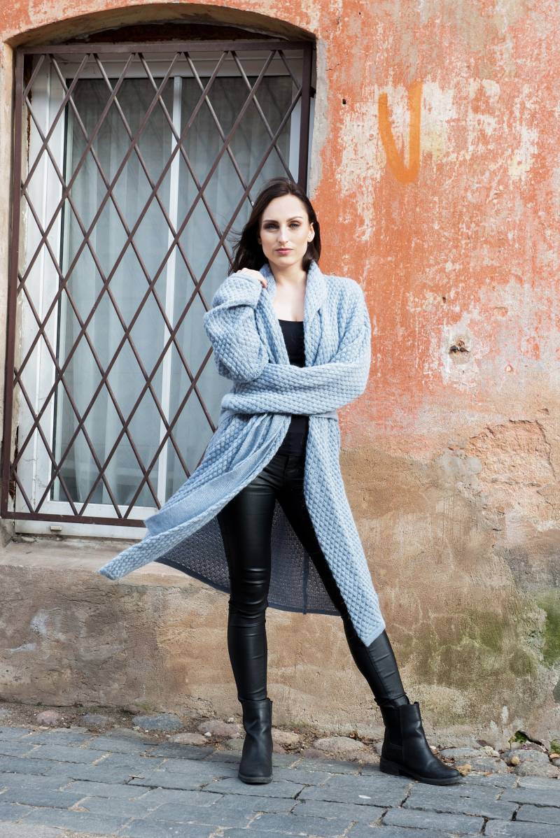 Langer Strick Cardigan Frauen, Oversized Kimono Wolle von SigiKnitStore