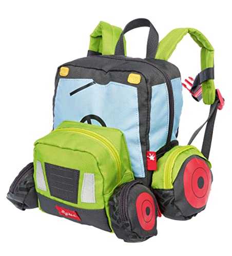 SIGIKID 25249 Kinderrucksack Traktor, Kindergarten-Rucksack: robust, leicht, kindgerecht, für Kita, Krippe, Ausflüge, Freizeit, für Kinder von 3 - 7 Jahren, Grün/Traktor 25x28x18 cm von Sigikid